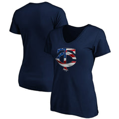 Minnesota Twins Logo Women's Banner Wave V-Neck T-Shirt | MLB US