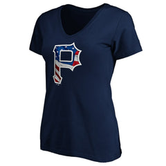 Pittsburgh Pirates Logo Women's Banner Wave V-Neck T-Shirt | MLB Outlet
