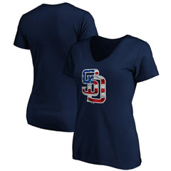 San Diego Padres Logo Women's Banner Wave V-Neck T-Shirt | MLB New