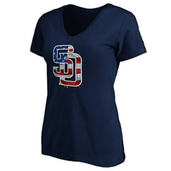 San Diego Padres Logo Women's Banner Wave V-Neck T-Shirt | MLB New