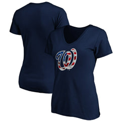 Washington Nationals Logo Women's Banner Wave V-Neck T-Shirt | MLB Sale