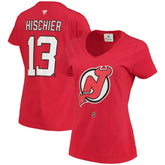Nico Hischier New Jersey Devils Fanatics Women's Name & Number Logo V-Neck T-Shirt Online