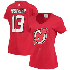 Nico Hischier New Jersey Devils Fanatics Women's Name & Number Logo V-Neck T-Shirt Online
