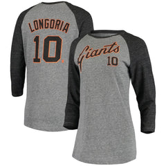 Evan Longoria San Francisco Giants 5th & Ocean by New Era Women's Script Name & Number Raglan Tri-Blend 3/4-Sleeve T-Shirt | MLB On Sale