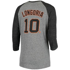 Evan Longoria San Francisco Giants 5th & Ocean by New Era Women's Script Name & Number Raglan Tri-Blend 3/4-Sleeve T-Shirt | MLB On Sale
