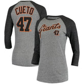 Johnny Cueto San Francisco Giants 5th & Ocean by New Era Women's Script Name & Number Raglan Tri-Blend 3/4-Sleeve T-Shirt | MLB For sale