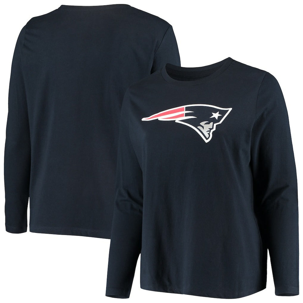 New England Patriots Fanatics Women's Plus Size Primary Logo Long Sleeve Scoop Neck T-Shirt