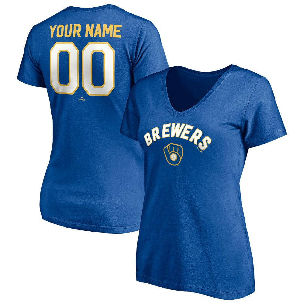Milwaukee Brewers Women's Cooperstown Winning Streak Personalized Name & Number V-Neck T-Shirt | MLB Near me