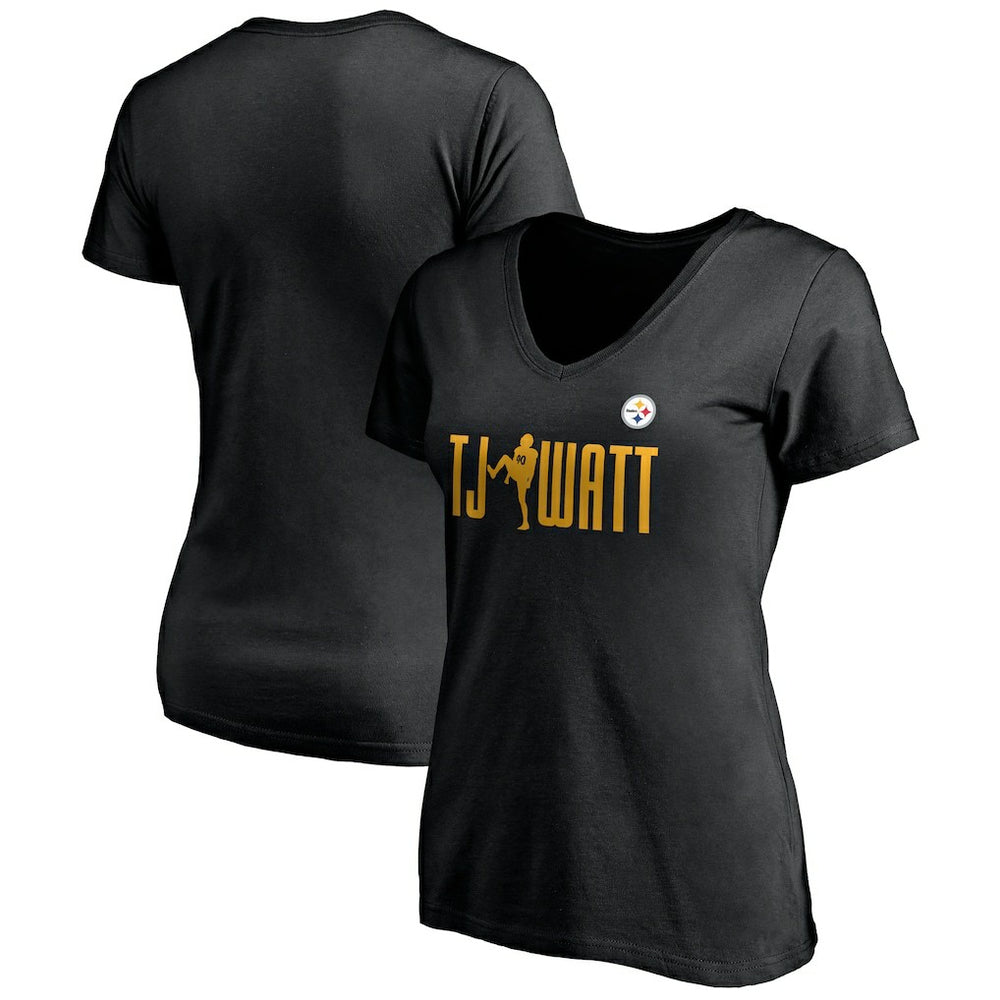 Pittsburgh Steelers T.J. Watt Women's Checkdown V-Neck T-Shirt
