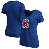 Atlanta Braves Women's Cooperstown Collection Huntington Logo V-Neck T-Shirt | MLB On Sale
