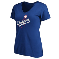 Los Angeles Dodgers Women's Cooperstown Collection Huntington Logo V-Neck T-Shirt | MLB On Sale