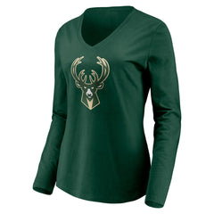 Milwaukee Bucks Women's Playmaker Personalized Name & Number Long Sleeve V-Neck T-Shirt Discount