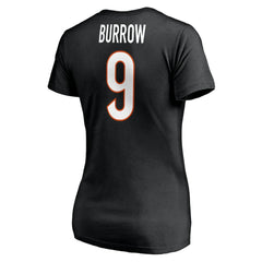 Cincinnati Bengals Fanatics Joe Burrow Women's Player Icon Name & Number V-Neck T-Shirt