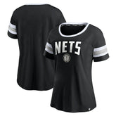 Brooklyn Nets Women's Block Party Striped Sleeve T-Shirt On Sale