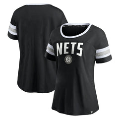 Brooklyn Nets Women's Block Party Striped Sleeve T-Shirt On Sale