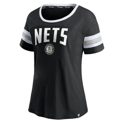 Brooklyn Nets Women's Block Party Striped Sleeve T-Shirt On Sale