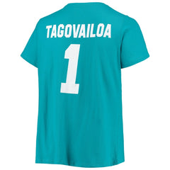 Miami Dolphins Tua Tagovailoa Women's Plus Size Fair Catch Name & Number Scoop Neck T-Shirt