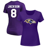Baltimore Ravens Fanatics Lamar Jackson Women's Plus Size Name & Number V-Neck T-Shirt