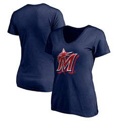 Miami Marlins Women's Red White and Team V-Neck T-Shirt | MLB Near me
