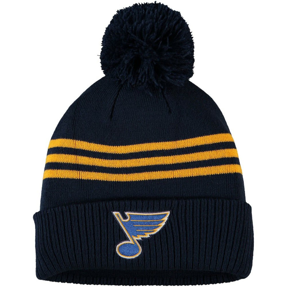 St. Louis Blues adidas Locker Room Three Stripe Cuffed Knit Hat with Pom Sale