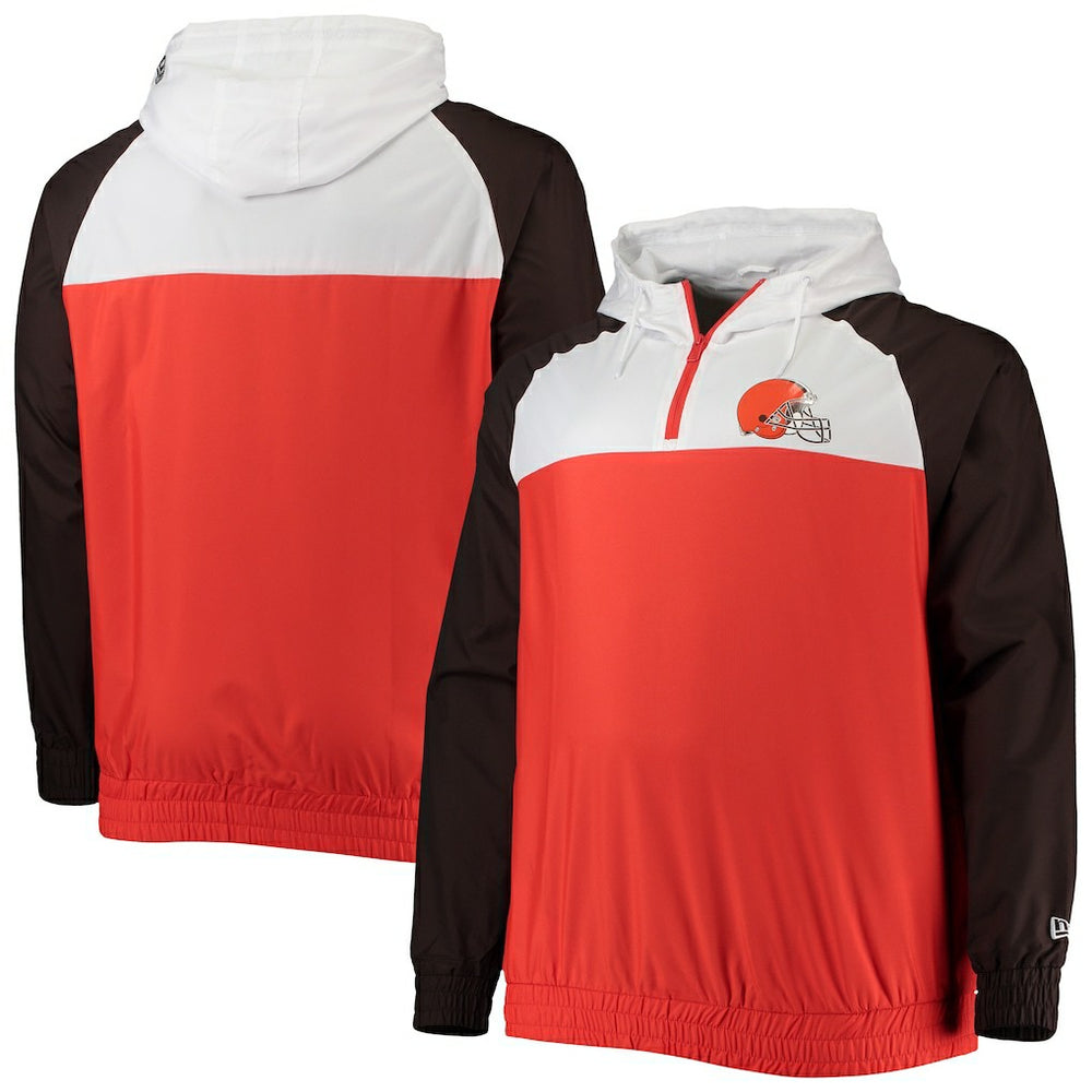 Cleveland Browns New Era Big & Tall League Raglan Quarter-Zip Hoodie