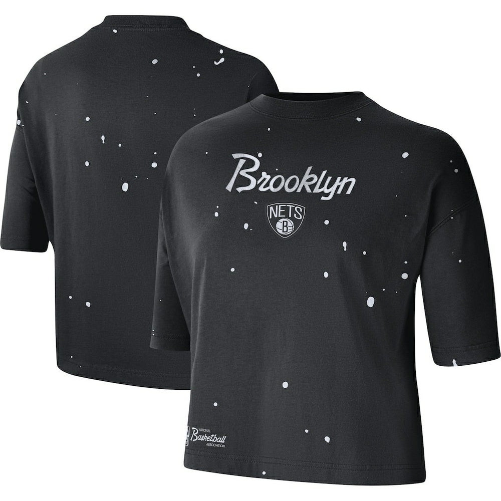 Brooklyn Nets Women's Courtside Splatter Cropped T-Shirt On Sale