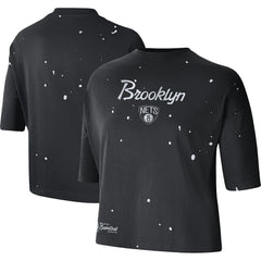 Brooklyn Nets Women's Courtside Splatter Cropped T-Shirt On Sale