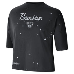 Brooklyn Nets Women's Courtside Splatter Cropped T-Shirt On Sale