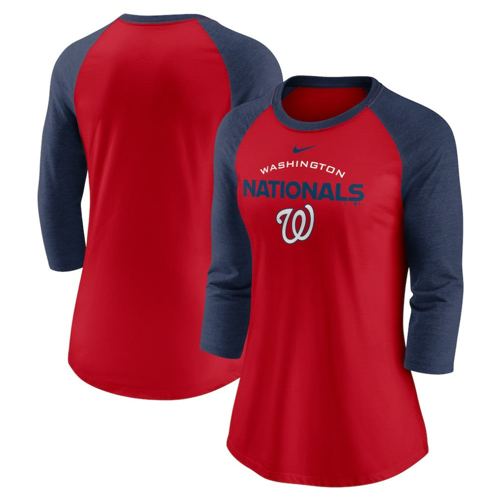 Washington Nationals Nike Women's Modern Baseball Arch Tri-Blend Raglan 3/4-Sleeve T-Shirt | MLB Online