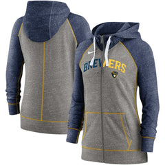 Milwaukee Brewers Nike Women's Split Wordmark Gym Vintage Raglan Lightweight Full-Zip Hoodie | MLB On Sale