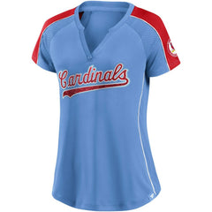 St. Louis Cardinals Fanatics Women's Light Blue/Red True Classic League Diva Pinstripe Raglan V-Neck T-Shirt | MLB Online