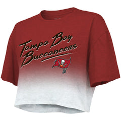 Tampa Bay Buccaneers Tom Brady Majestic Threads Women's Drip-Dye Player Name & Number Tri-Blend Crop T-Shirt