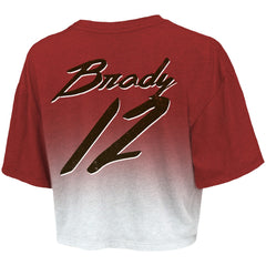 Tampa Bay Buccaneers Tom Brady Majestic Threads Women's Drip-Dye Player Name & Number Tri-Blend Crop T-Shirt