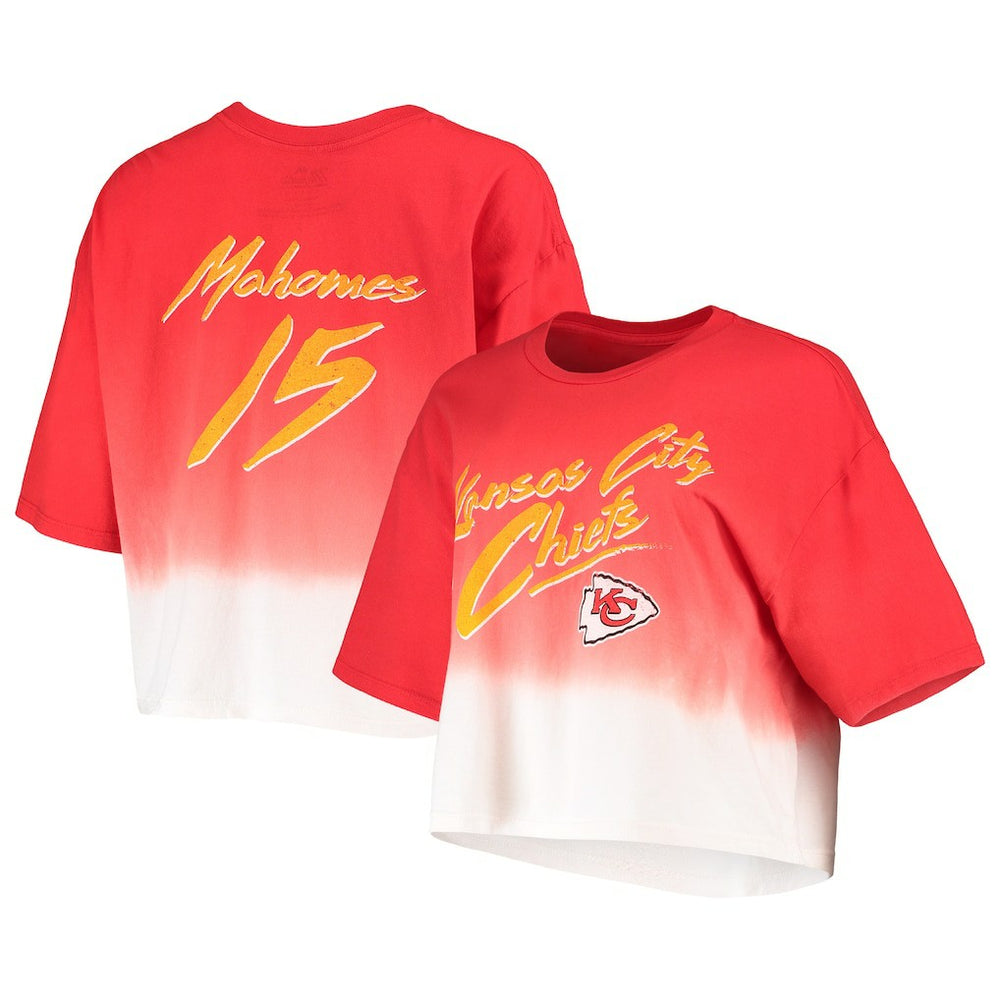 Kansas City Chiefs Patrick Mahomes Majestic Threads Women's Dip-Dye Player Name & Number Crop Top