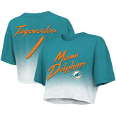 Miami Dolphins Tua Tagovailoa Majestic Threads Women's Dip-Dye Player Name & Number Crop Top