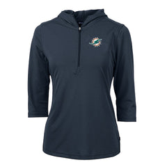 Miami Dolphins Cutter & Buck Women's Virtue Eco Pique Half-Zip 3/4 Sleeve Pullover Hoodie
