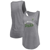 Milwaukee Bucks Women's Quality Time Open Scoop Neck Tri-Blend Tank Top For Sale