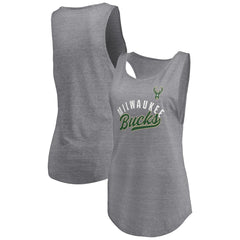 Milwaukee Bucks Women's Quality Time Open Scoop Neck Tri-Blend Tank Top For Sale