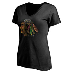 Chicago Blackhawks Women's Personalized Midnight Mascot Logo V-Neck T-Shirt For Sale