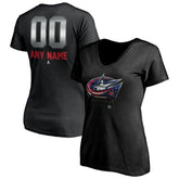 Columbus Blue Jackets Women's Personalized Midnight Mascot Logo V-Neck T-Shirt Discount