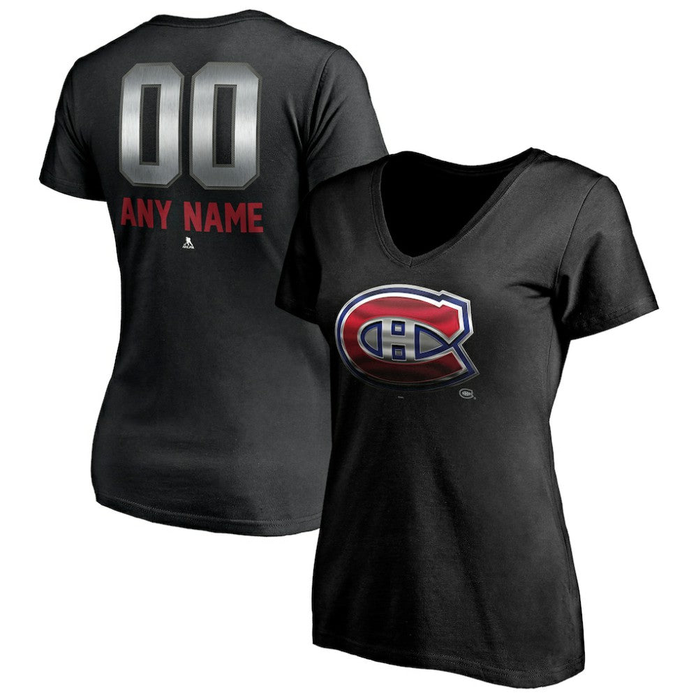 Montreal Canadiens Women's Personalized Midnight Mascot Logo V-Neck T-Shirt Discount
