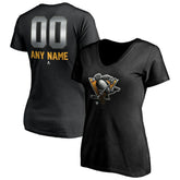 Pittsburgh Penguins Women's Personalized Midnight Mascot Logo V-Neck T-Shirt For Sale