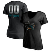 San Jose Sharks Women's Personalized Midnight Mascot Logo V-Neck T-Shirt Outlet