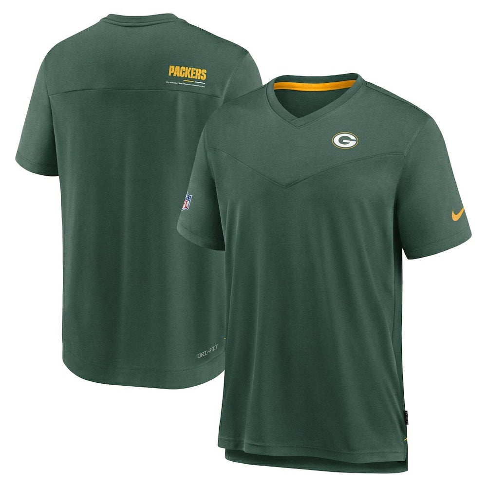 Green Bay Packers Nike Sideline Coach Chevron Lock Up Logo V-Neck Performance T-Shirt