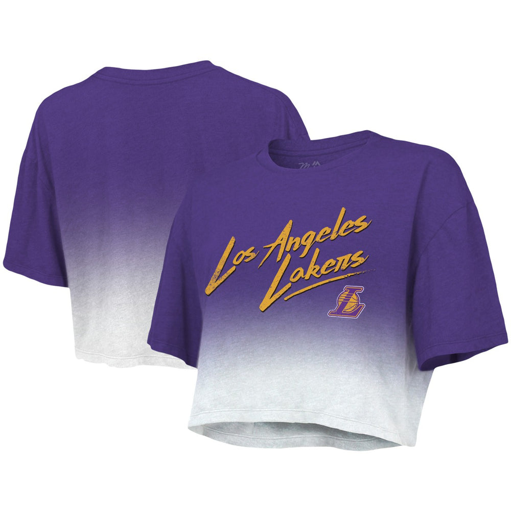 Los Angeles Lakers Majestic Threads Women's Dirty Dribble Tri-Blend Cropped T-Shirt New
