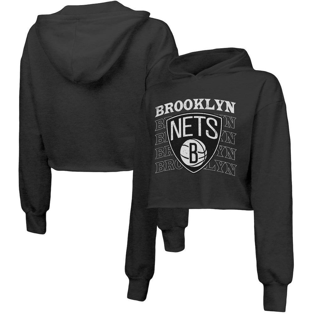 Brooklyn Nets Majestic Threads Women's Repeat Cropped Tri-Blend Pullover Hoodie Online