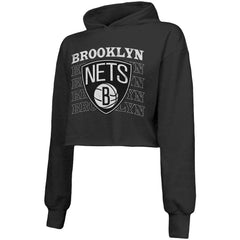 Brooklyn Nets Majestic Threads Women's Repeat Cropped Tri-Blend Pullover Hoodie Online