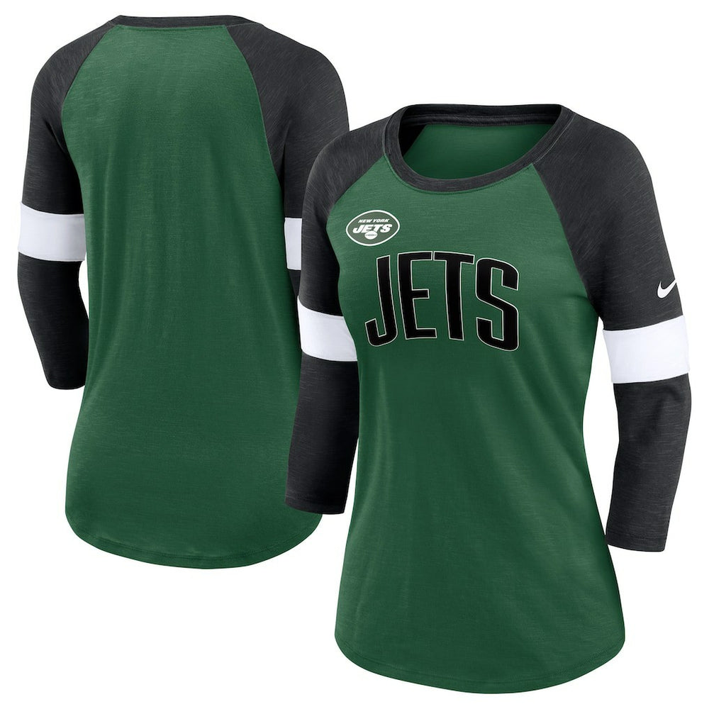 New York Jets Nike Women's Football Pride Raglan 3/4-Sleeve T-Shirt