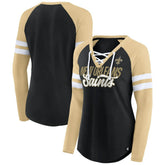 New Orleans Saints Fanatics Women's True to Form Raglan Lace-Up V-Neck Long Sleeve T-Shirt