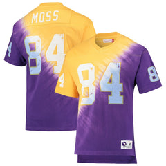 Minnesota Vikings Mitchell & Ness Randy Moss Retired Player Name & Number Diagonal Tie-Dye V-Neck T-Shirt